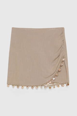 Quzu Midye Kabuk Aksesuarlı Keten Bej Kadın Etek Etk00451 Bej