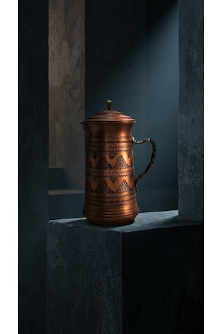 Aura Copper El İşlemeli Bakır Sürahi 2 L Kapaklı 28 Cm 1,2 Mm