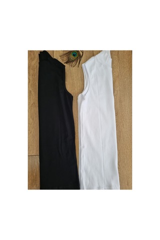 Demirsa Boutique Yarım Balıkçı Yaka Kaşkorse Kumaş Siyah Ve Beyaz Ribana Sıfır Kol Modelli Kadın Atlet Beyaz-siyah