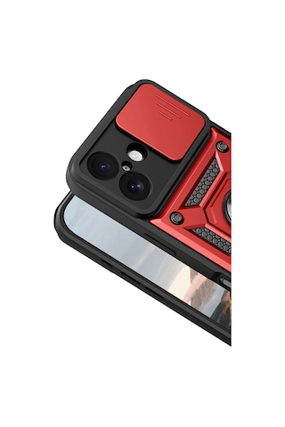 Newface - 136 - Apple Uyumlu iPhone 17 Pars Lens Yüzüklü Silikon - Ece-umay - - Kırmızı