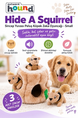 Outward Hound Hide A Squirrel Small Sincap Yuvası Peluş Köpek Zeka Oyuncağı