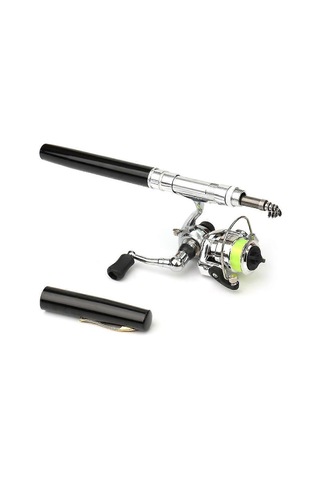 Katlanabilir Olta Makarası Kombinasyonu Mini Kalem Olta Takımı Teleskopik Olta Kamışı Döner Makara Kombinasyonu Takımı D Siyah