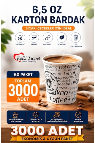 Karton Bardak 6,5 Oz Sızdırmaz Erimez Kokusuz Kullan At Bardak Kağıt Bardak 3000