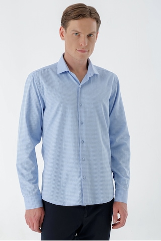 Morven Erkek Mavi Trend Baskılı Desenli İtalyan Yaka Slim Fit Gömlek 24mc004010300 Mavi