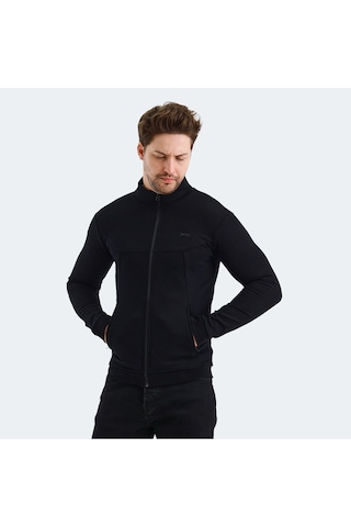 Slazenger VISUAL Erkek Fermuarlı Dik Yaka Cepli Siyah Sweatshirt