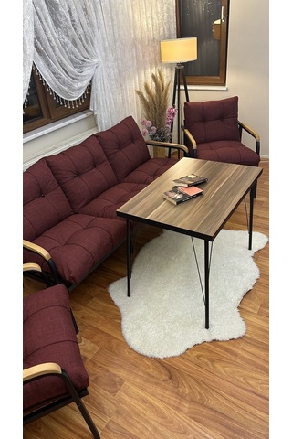 Modern Modern Style Home Uzungöl Balkon, Bahçe, Cafe - Metal Kanepe Koltuk Takımı - 3+1+1+masa Bordo Modern3b Bordo