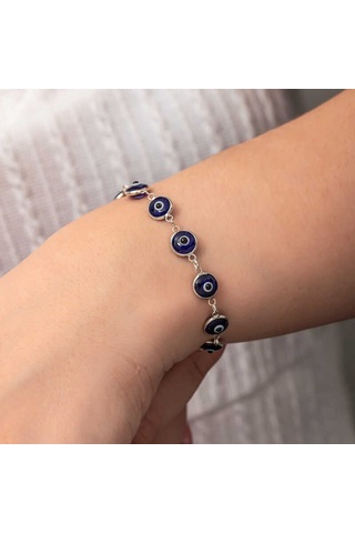 Gümüş Yuvarlak Nazar Kadın Bileklik Gümüş