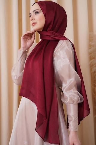 Flora Tekstil Janjan Trend Parlak Saten Dokulu Abiye Şifon Işıl Şal Bordo