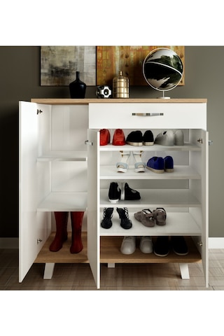 AE-1076 Lavantes 4 Kapaklı Çekmeceli Beyaz Ayakkabılık Beyaz