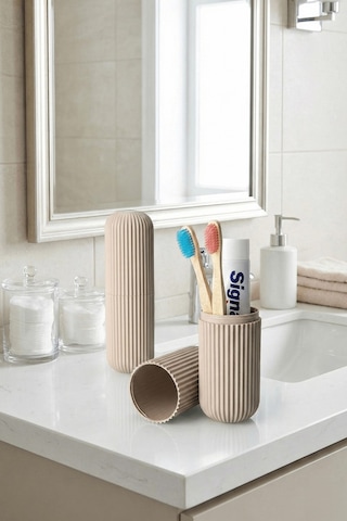 Bej - Seyahat Tipi Diş Fırçası, Makyaj Malzemesi Saklama Kabı, Çok Amaçlı Aksesuar Organizeri Bej