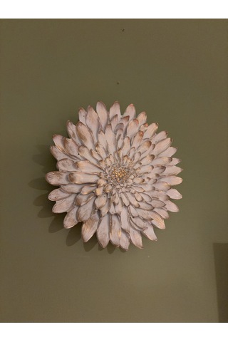 Dekoratif Çiçek Tabak / Sunumluk Beyaz & Altın Yaldız Eskitme 28 Cm