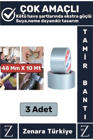 Ultra Güçlü Suya Neme Dayanıklı Çok Amaçlı Onarım Tamir İzolasyon Bantı Gri 48 Mm X 10 Metre 3 Adet