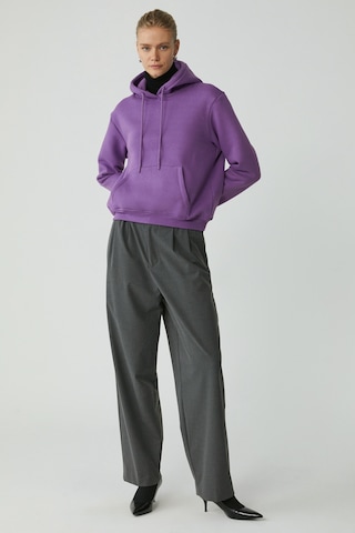 Ethıquet Diane Kadın İçi Polarlı Yumuşacık Comfort Fit Kapüşonlu Mor Sweatshirt