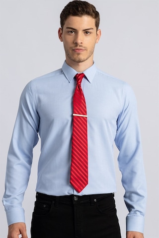 Tudors Modern Slim Fit Uzun Kollu Pamuklu Kolay Ütü Armürlü Erkek Mavi Gömlek-22350 Mavi