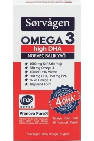 Sorvagen Omega 3 High Dha Saf Norveç Balık Yağı. 50 Kapsül. 1000