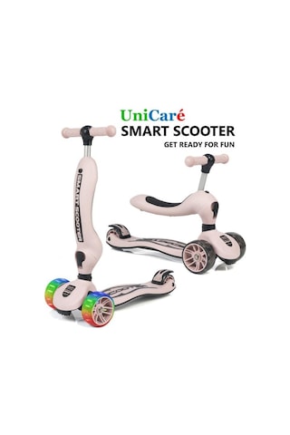 Smart Oturaklı Çocuk Scooter 3 Tekerlekli Işıklı Ledli Scooter Yükseklik Ayarlı 1-5 Yaş Açık Pembe