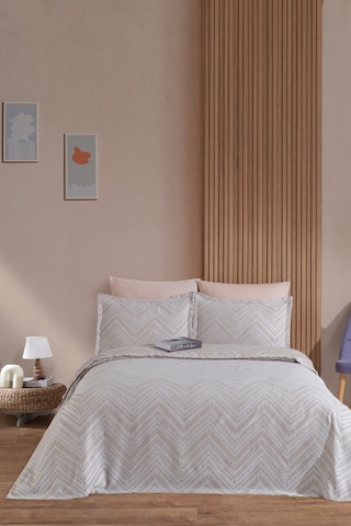 Elart Petra Keten Görünümlü Yatak Örtüsü Seti 3 Parça Çift Kişilik Ekru