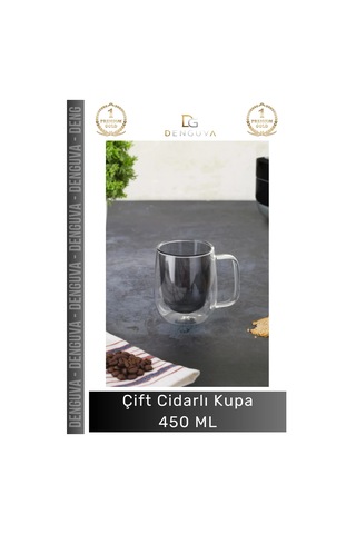 Camkupa 450ml Isı Yalıtımlı Borosilikat Modern Şık Estetik Dayanıklı Çift Cidarlı Cam Kupa Gri Çok Renkli
