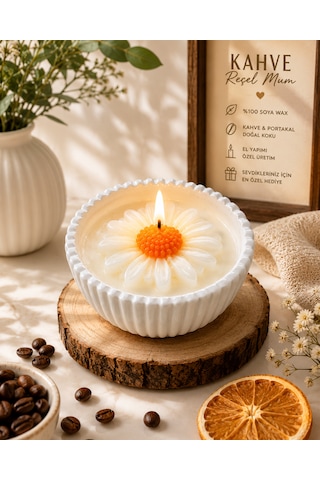 El Yapımı Papatya Mum Ve Mumluk Saksı Beyaz Papatya