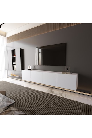Modern Mobilya Paris Tv Ünitesi Tv Sehpası Duvara Monte 4 Kapaklı Beyaz 240 Cm Beyaz