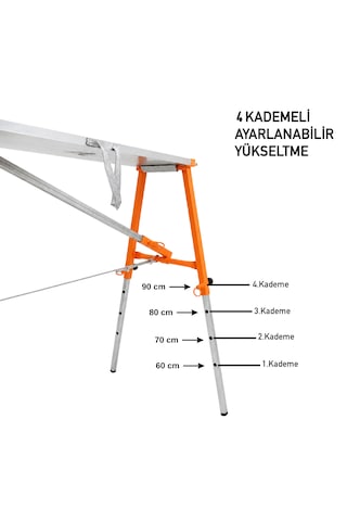 Alüminyum Gövdeli Çelik Ayaklı Teleskopik Katlanır İnşaat İskelesi - 400 Kg Taşıma Kapasitesi 90x36x200cm