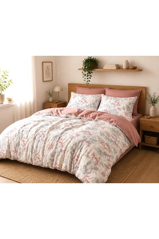 Mystory Home Lastikli Çarşaflı Çift Kişilik Nevresim Takımı Flora Mint