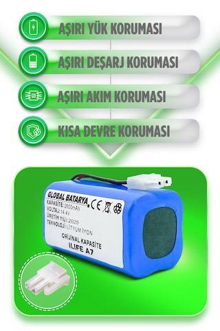 Ilıfe A7 Robot Süpürge Bataryası 2600mah Li-ion Pil
