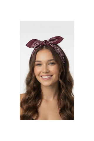 Mollycrush Unisex Mürdüm Şal Desenli Bandana Günlük Saç Aksesuarı, Boyunluk Ve Outdoor Fular Koyu Bordo