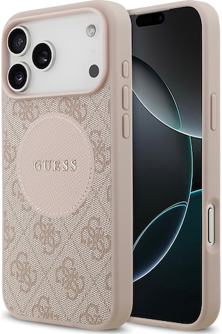 Apple Uyumlu iPhone 17 Pro Max Kılıf Guess Lisanslı M-safeli Yazı Logolu Circle Classic Kapak Pembe Pembe