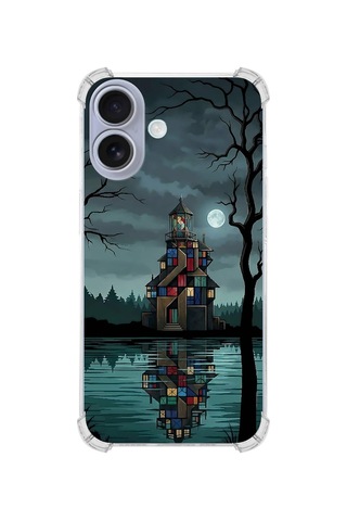 Printify Apple iPhone 17 İle Uyumlu Simya Serisi Gölge Ve Cam Tasarımlı Uv Baskılı Köşe Korumalı Antişok Kılıf Şeffaf