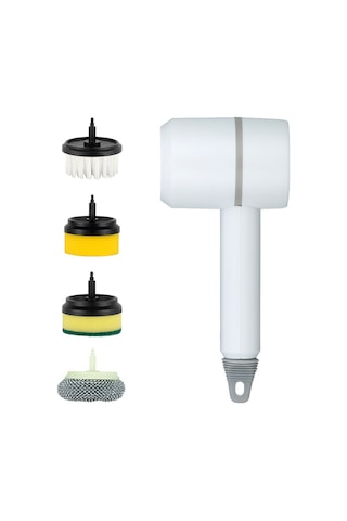 Vkemall El Elektrikli Temizlik Fırçası, Kablosuz Elden Tutulan Şarjlı, Çok İşlevli, Mutfak/banyo İçin, 4 Fırça İle, 1200mah Pil, Beyaz
