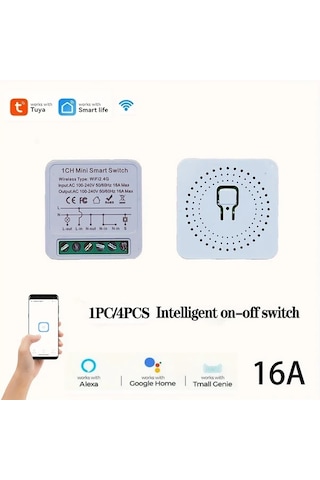 Xuweiwei Ev Otomasyonu İcin 4 Adet Akilli Wıfı Anahtar Modulu 16a Mini Devre Kesici Alexa Google Asistan Uyumlu Ses Kontrolu