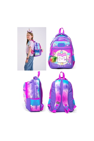 Coral High Üç Gözlü Kız Çocuk İlk Ve Orta Okul Çantası - Pembe Unicorn Dondurma