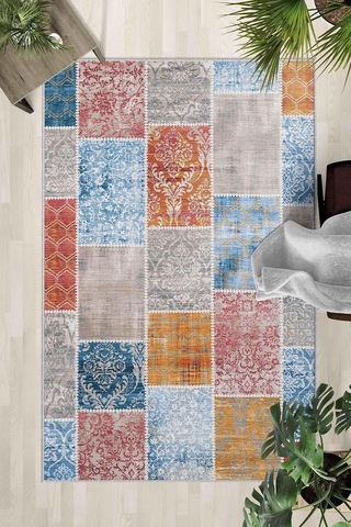 Çok Renkli Halı 0148 - Yıkanabilir, Kaymaz Taban, Dijital Baskılı, Leke Tutmaz, İnce Hav, Modern Salon, Oturma Oda