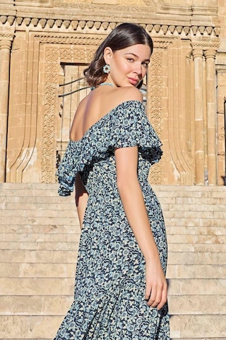 Monamise 23020 Kadın Volanlı Elbise-lacivert Lacivert