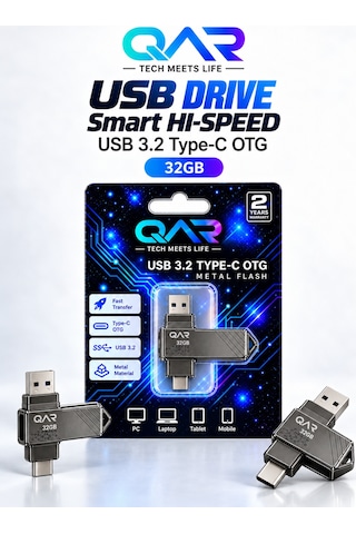 Qar Usb 3.0 Type-c Otg Siyah 32 Gb Metal Flash Bellek