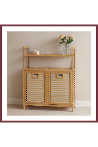 Storeşahin Bambu Kirli Çamaşır Sepeti 2 Bölmeli 2 Kat Organizer 80x33x87 Cm Shn0720