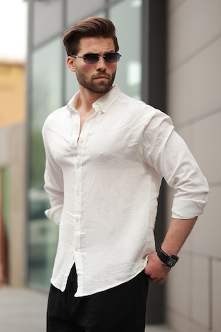 Madmext Beyaz Basic %100 Pamuklu Uzun Kollu Erkek Gömlek E6761 Beyaz