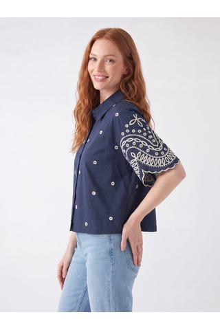 Pulchrani Lacivert Broderie Anglaise Gömlek Koyu Lacivert