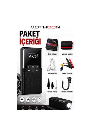 Magicool Vothoon12000 Mah Akıllı Akü Takviye Ve Dijital Hava Pompası Akım Korumalı