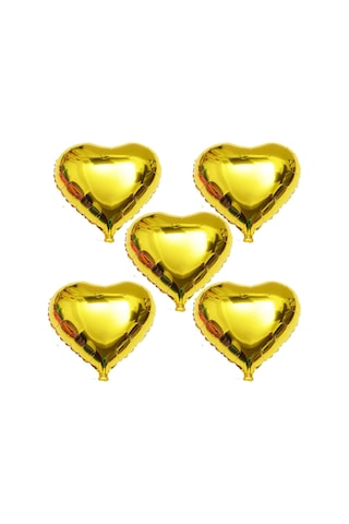 5 Adet Altın Sarısı Gold Kalp Folyo Balon 45Cm Helyumla Uçan Sevg
