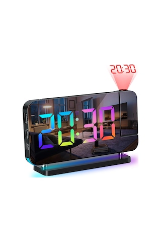 Etashop Rgb Projeksiyonlu Çalar Saat -7ayna Led Dijital Saat Tavana Zaman Yansıtma Usb & Type C Şarj Siyah