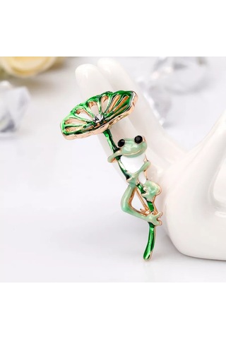 Villovatik Çatırtı Broşu Şemsiyeli Kurbağa 177097305 Altın Rengi
