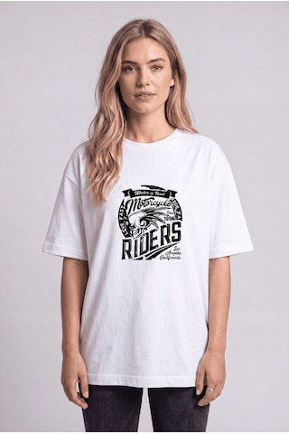 Black Nova Oversize Baskılı Unisex %100 Pamuk T-shirt California Riders Beyaz