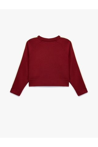 Koton Uzun Kollu Viskon Karışımlı Biyeli Bisiklet Yaka Baskılı Sweatshirt Bordo 7wkg10355ak