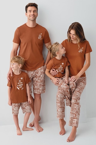 Arnetta Premium Garson Erkek Çocuk Cool Summer Rahat Kalıp %100 Pamuk Kısa Kollu Aile Pijama Takım Krem