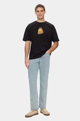 Ucla Dutchıe Siyah Bisiklet Yaka Baskılı Pamuk Oversize Erkek Tshirt M