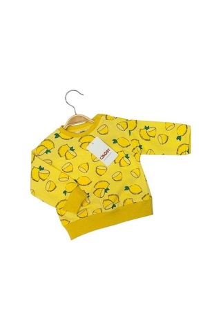 Çikoby Kız Bebek Limon Desenli Pamuklu Sweatshirt-13603 Sarı