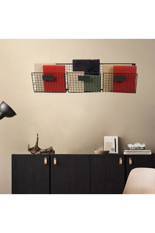 Metal Duvar Rafı Dergilik Kitaplık 3 Gözlü Yatay Evrak Rafı