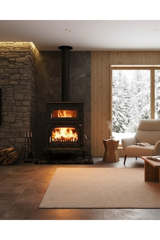 Reyo Stove Abant Üç Camlı Yan Kapak Fırınlı Döküm Şömine Soba